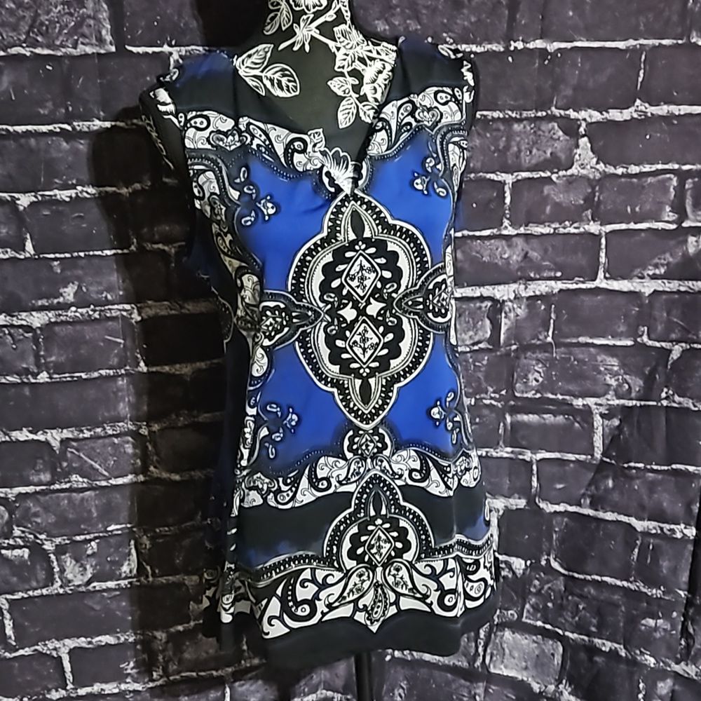 International Concepts Royal Blue & Black sleeveless top CLEARANCE